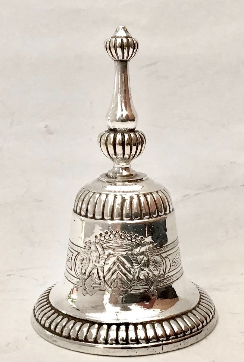 Table Bell, Louis XIV Period, Silver Plated Metal, France-photo-5