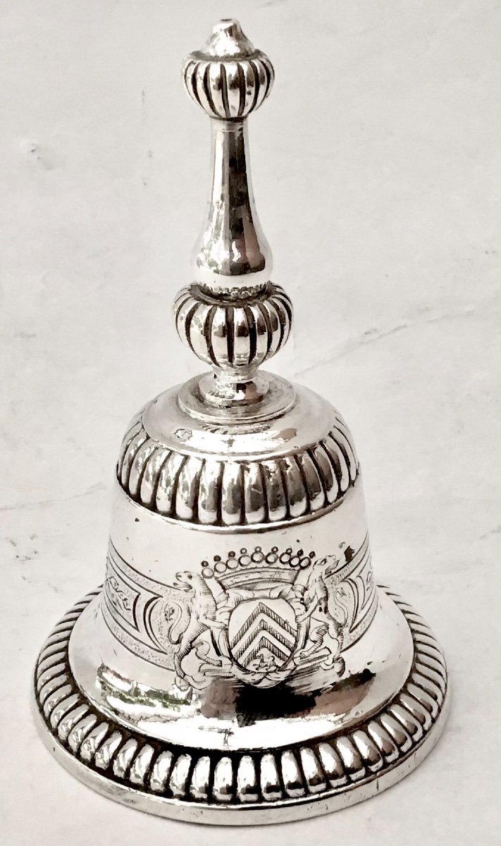 Table Bell, Louis XIV Period, Silver Plated Metal, France-photo-6