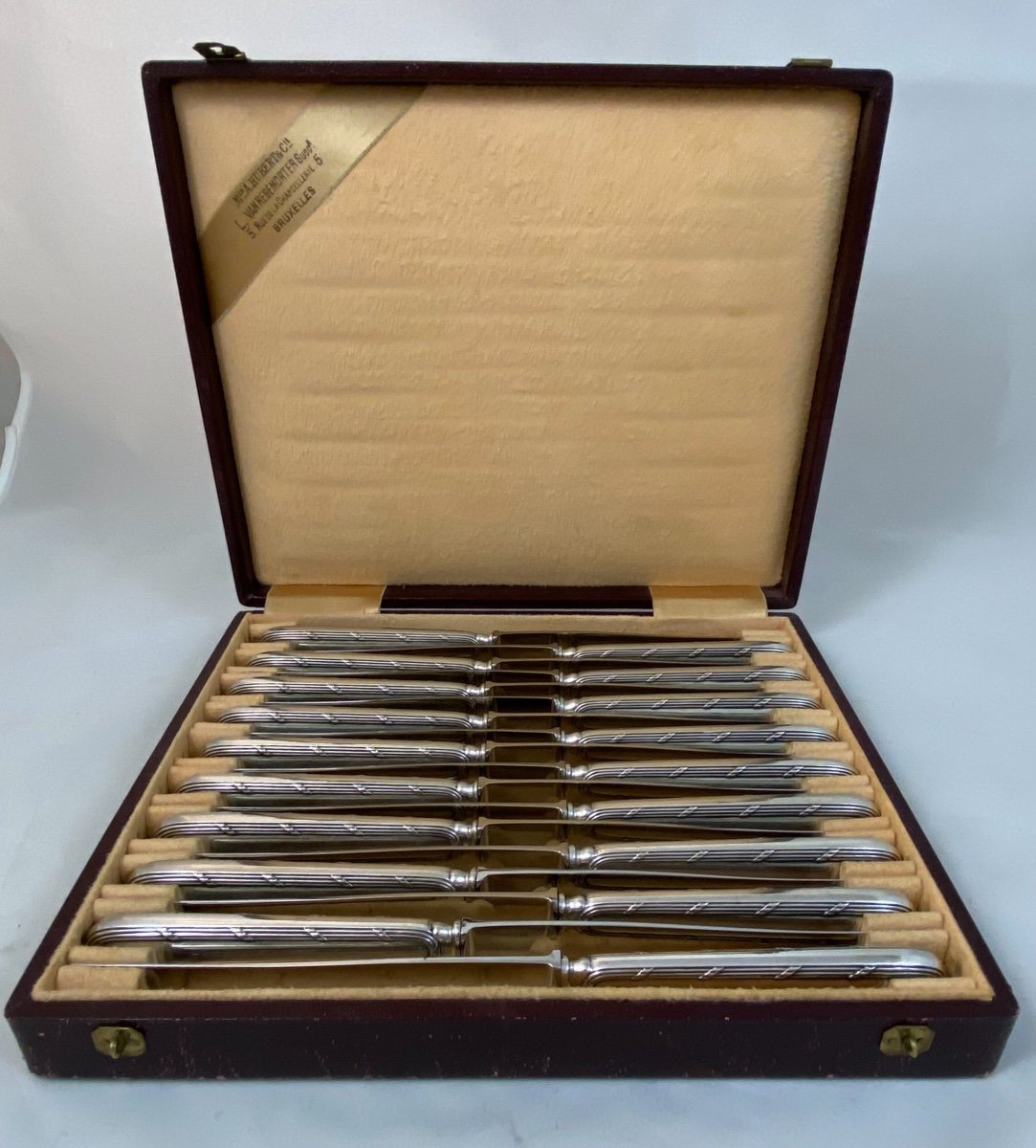 18 Couteaux Argent « Rubans Croisés « , 1890-1910, Bruxelles , Van Regemorter-photo-3