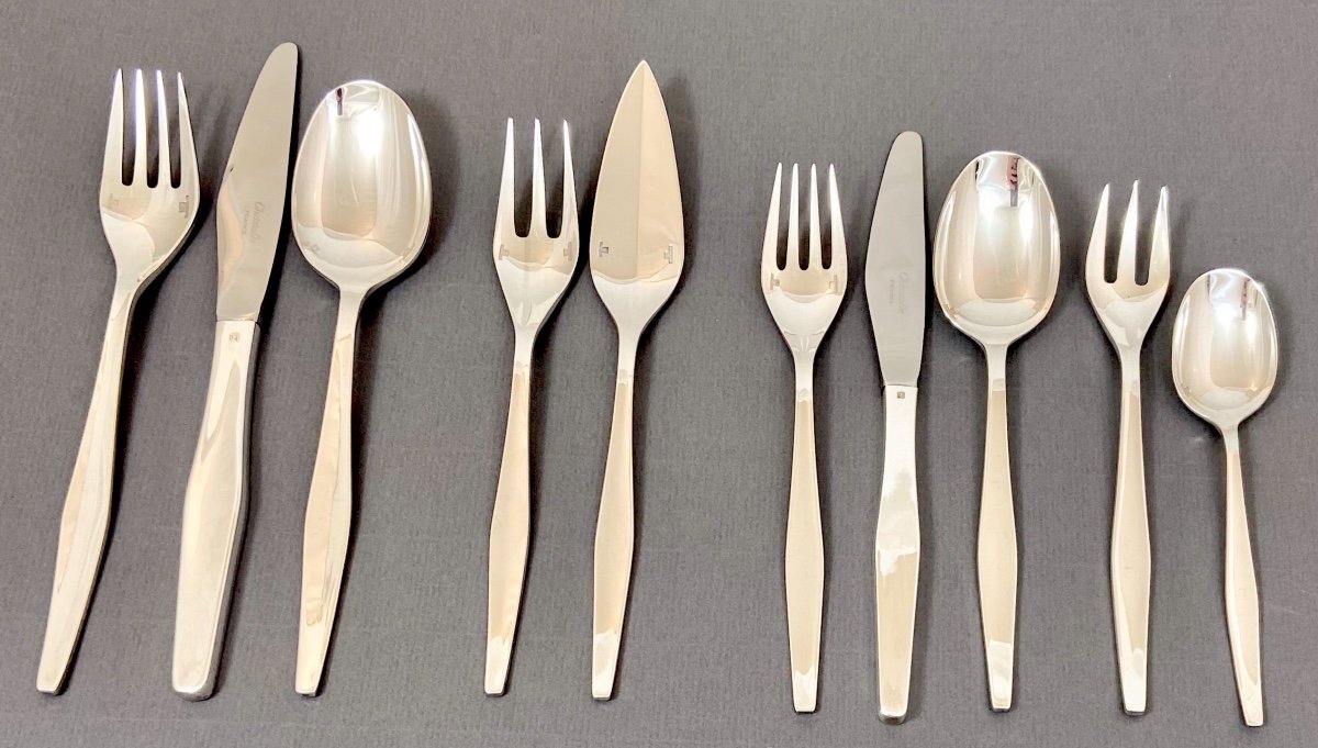Canteen ”orly” 124 Pieces, Lino Sabattini For Christofle 1957, Silver Plated-photo-3