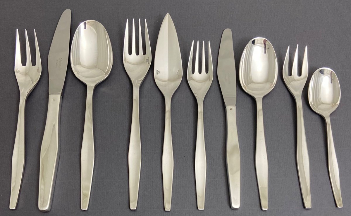 Canteen ”orly” 124 Pieces, Lino Sabattini For Christofle 1957, Silver Plated-photo-3