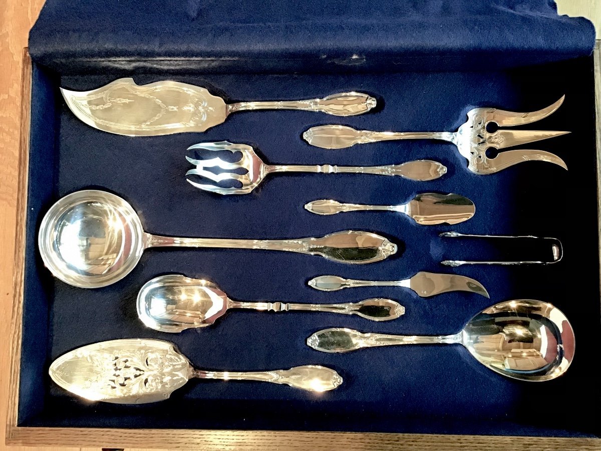 Solid Silver Canteen Of Cutlery , 223 Pièces For 12, Delheid Brussels Around 1900-1920, Louis XVI  Style-photo-2