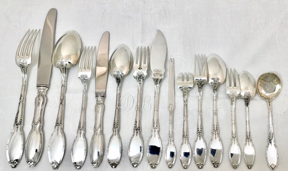 Solid Silver Canteen Of Cutlery , 223 Pièces For 12, Delheid Brussels Around 1900-1920, Louis XVI  Style-photo-8
