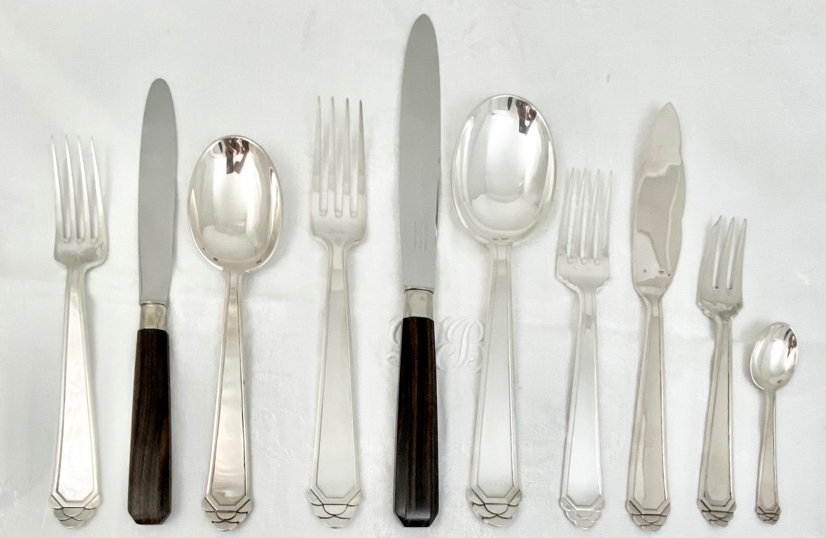 Art Deco Housewife, Sterling Silver, Delheid, Brussels, 140 Pieces-photo-4