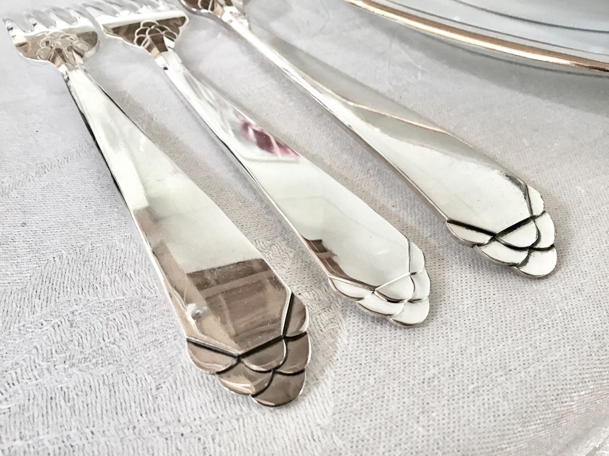 Art Deco Housewife, Sterling Silver, Delheid, Brussels, 140 Pieces-photo-4