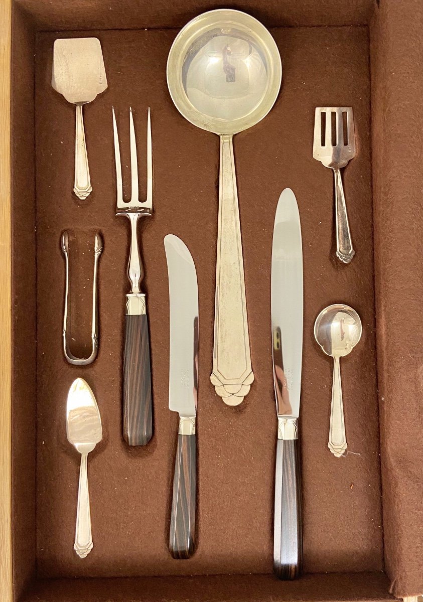 Art Deco Housewife, Sterling Silver, Delheid, Brussels, 140 Pieces-photo-7