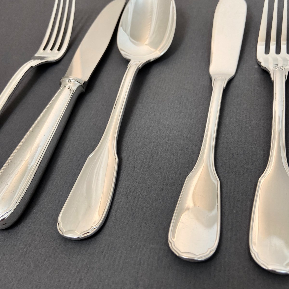 Christofle “versailles Ou Dupleix” 126 Pieces, Paris, Cutlery For 12 Guests, Silver Plated-photo-5