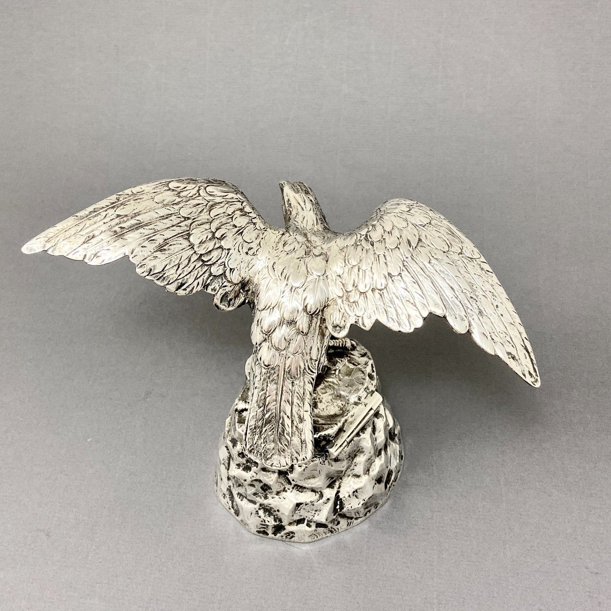 Stunning  Imperial Eagle Inkwell, Silver 800% , Circa 1880-photo-3