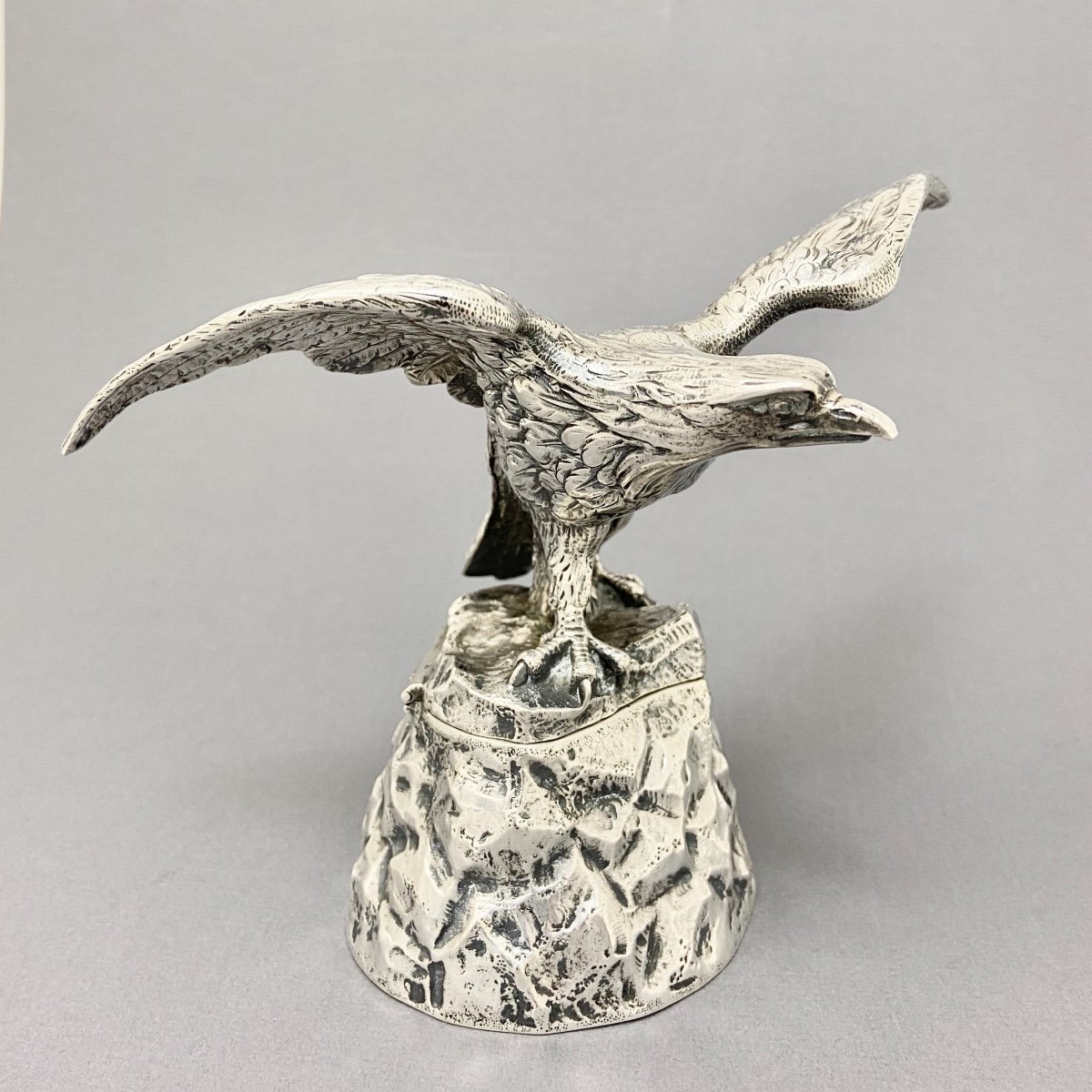 Stunning  Imperial Eagle Inkwell, Silver 800% , Circa 1880-photo-7