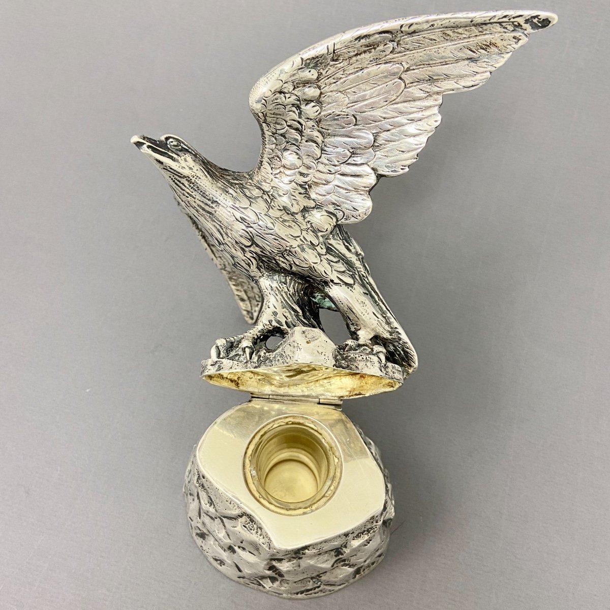 Stunning  Imperial Eagle Inkwell, Silver 800% , Circa 1880