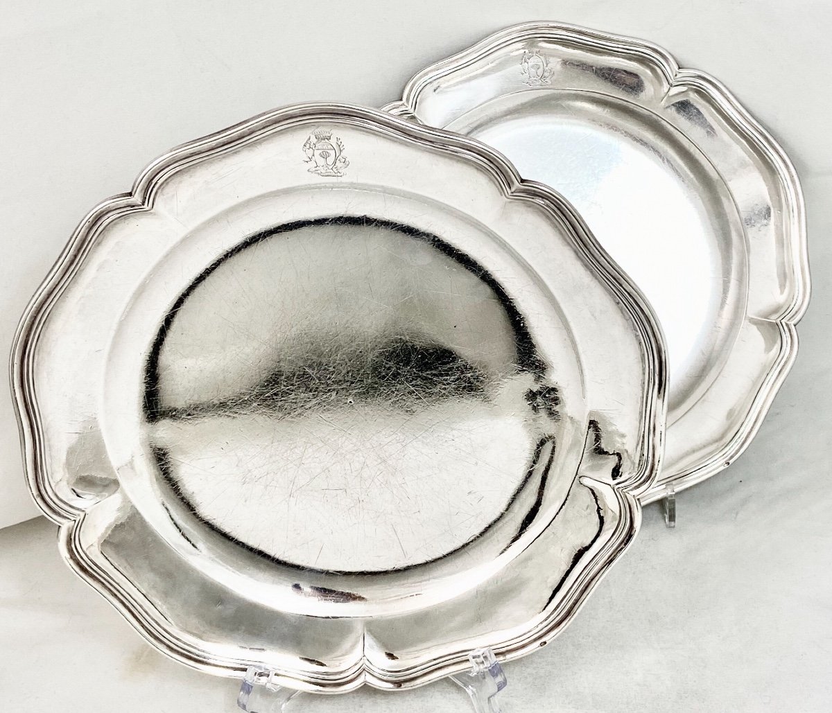 Paire De Plats Louis XV , Trévoux 1751-1771,  François-luc Bouvier ,argent Massif -photo-3
