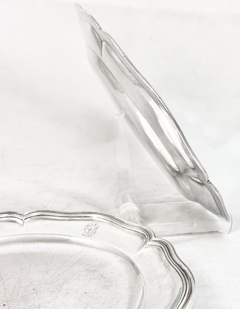 Paire De Plats Louis XV , Trévoux 1751-1771,  François-luc Bouvier ,argent Massif -photo-1