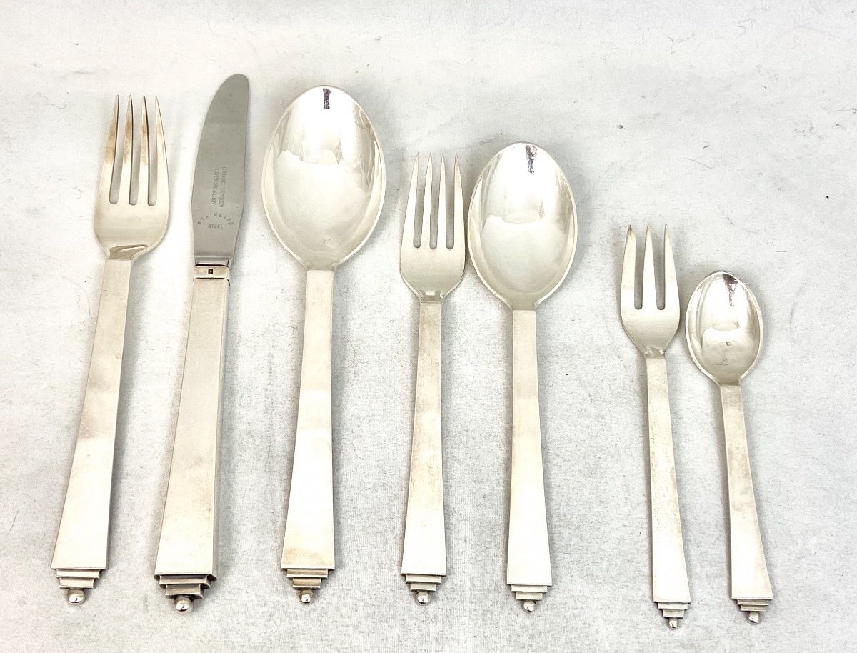 Canteen Of Cutlery  Pyramid, Georg Jensen, Denmark, Sterling Silver, Harald Nielsen 1926-photo-4