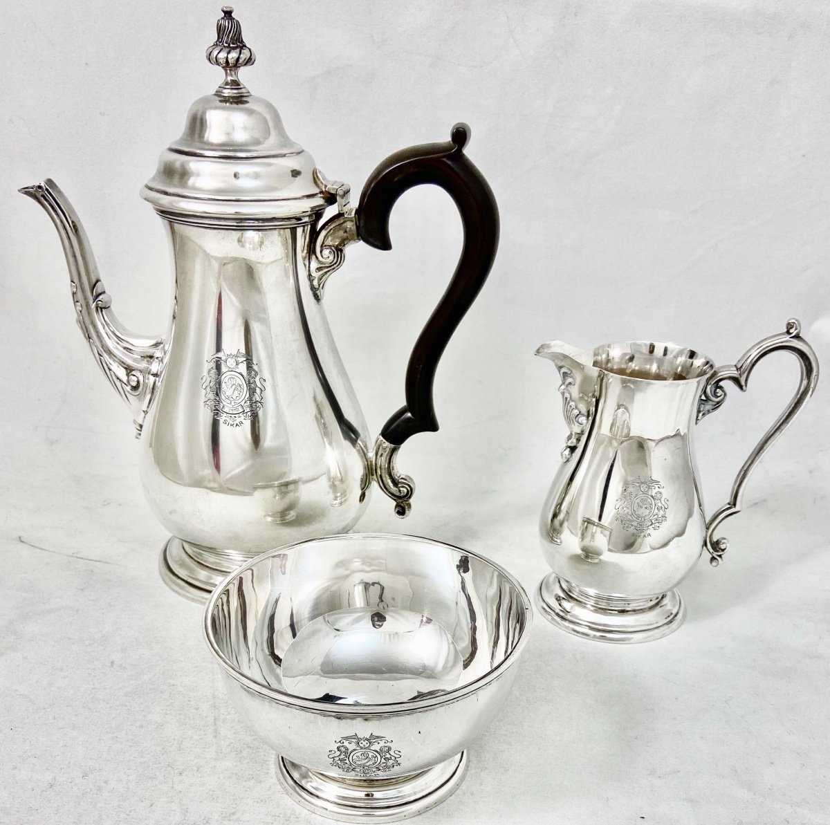 Coffee Set  From The Last Raja (king) Of Sikar (rajastan), Sterling Silver, Calcutta 1948-photo-7