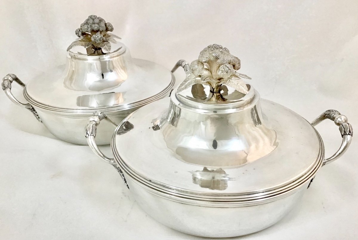 Pair Of Vegetable Dishes , Paris 1788, Nicolas Fauconnier, Sterling Silver-photo-3