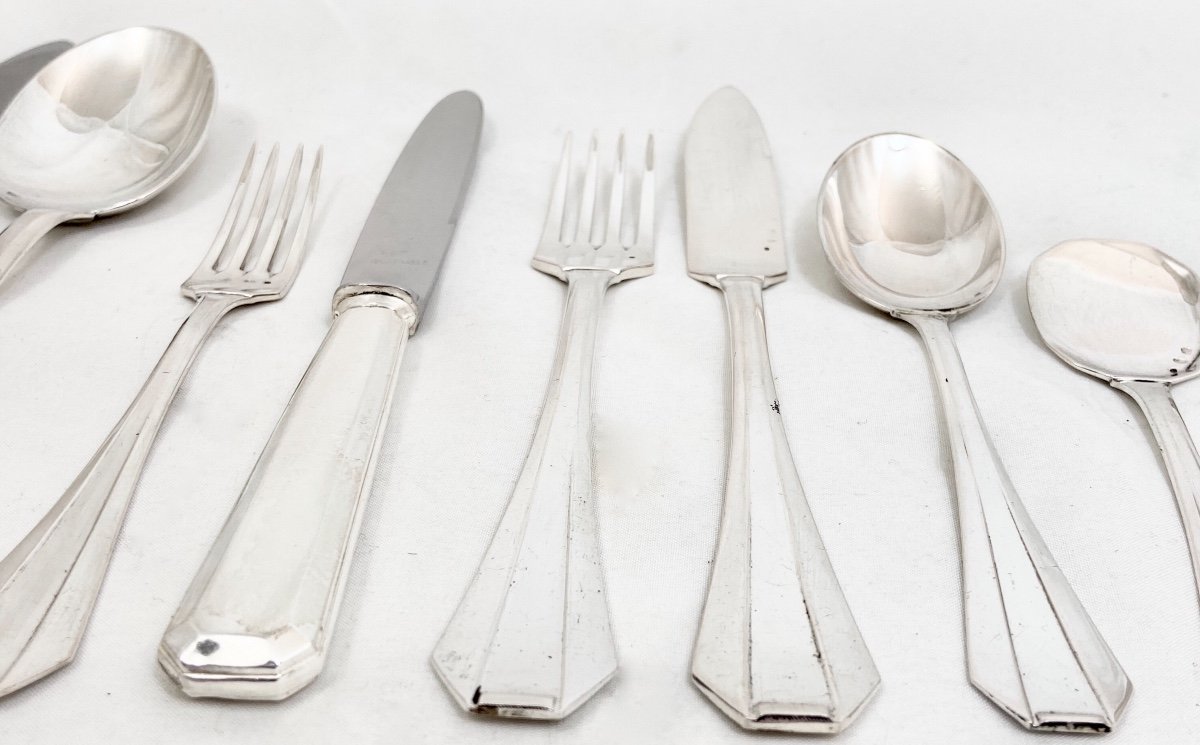 Art Deco Cutlery Set, Sterling Silver, 150 Pieces Delheid, Frères, Brussels Circa 1925-1940, Nr. 39-photo-3