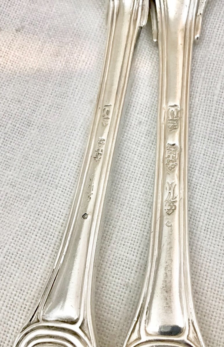 12 Forks And Spons ,besançon 1747, Grandguillaume Goldsmith, Sterling Silver-photo-2