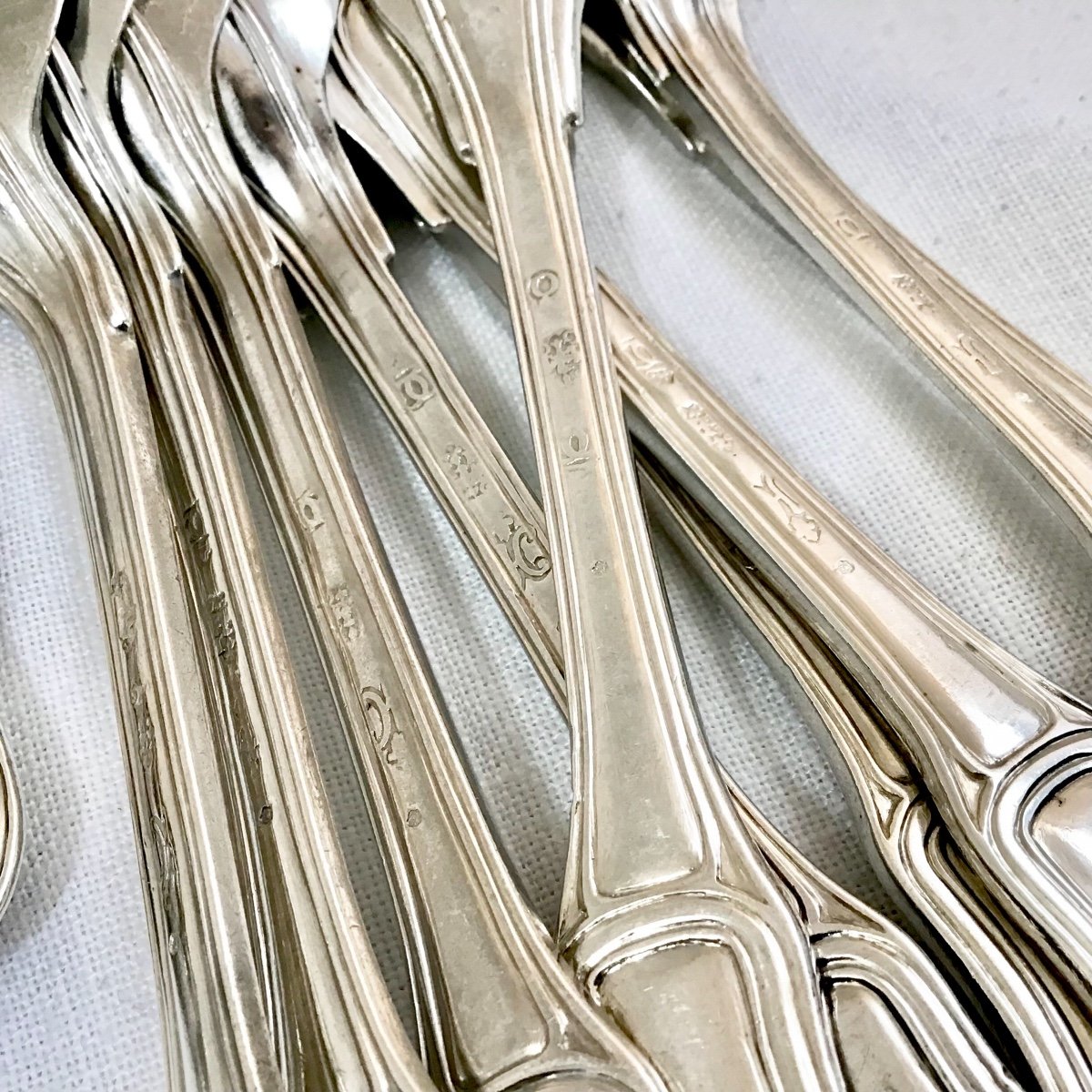 12 Forks And Spons ,besançon 1747, Grandguillaume Goldsmith, Sterling Silver-photo-4