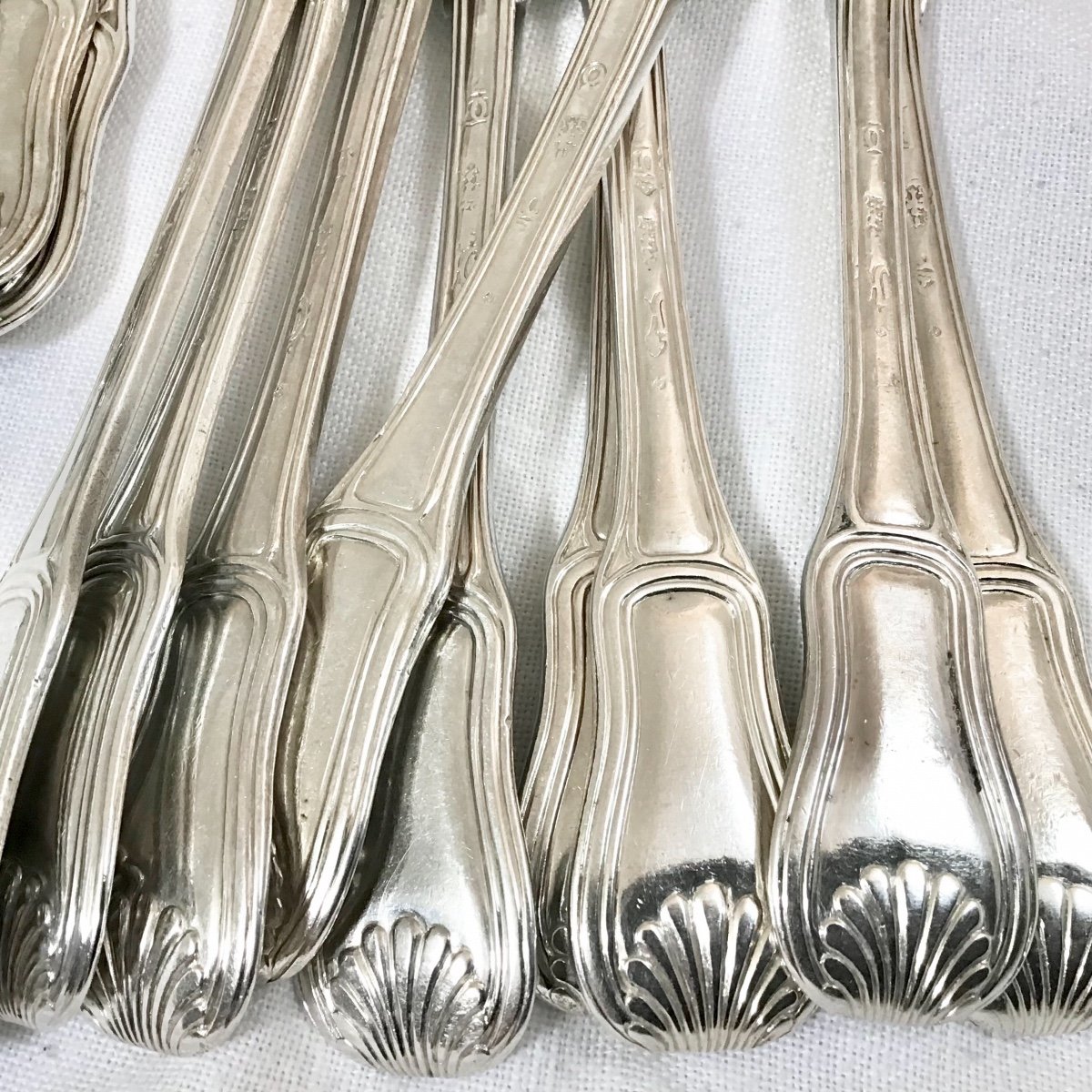 12 Forks And Spons ,besançon 1747, Grandguillaume Goldsmith, Sterling Silver-photo-5