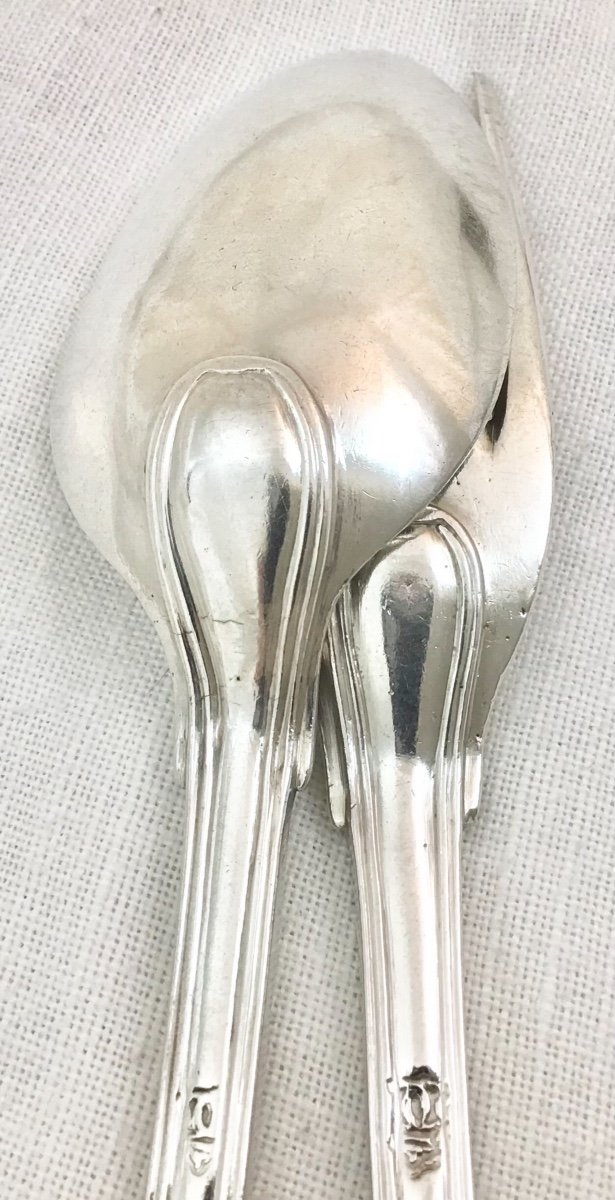 12 Forks And Spons ,besançon 1747, Grandguillaume Goldsmith, Sterling Silver-photo-6