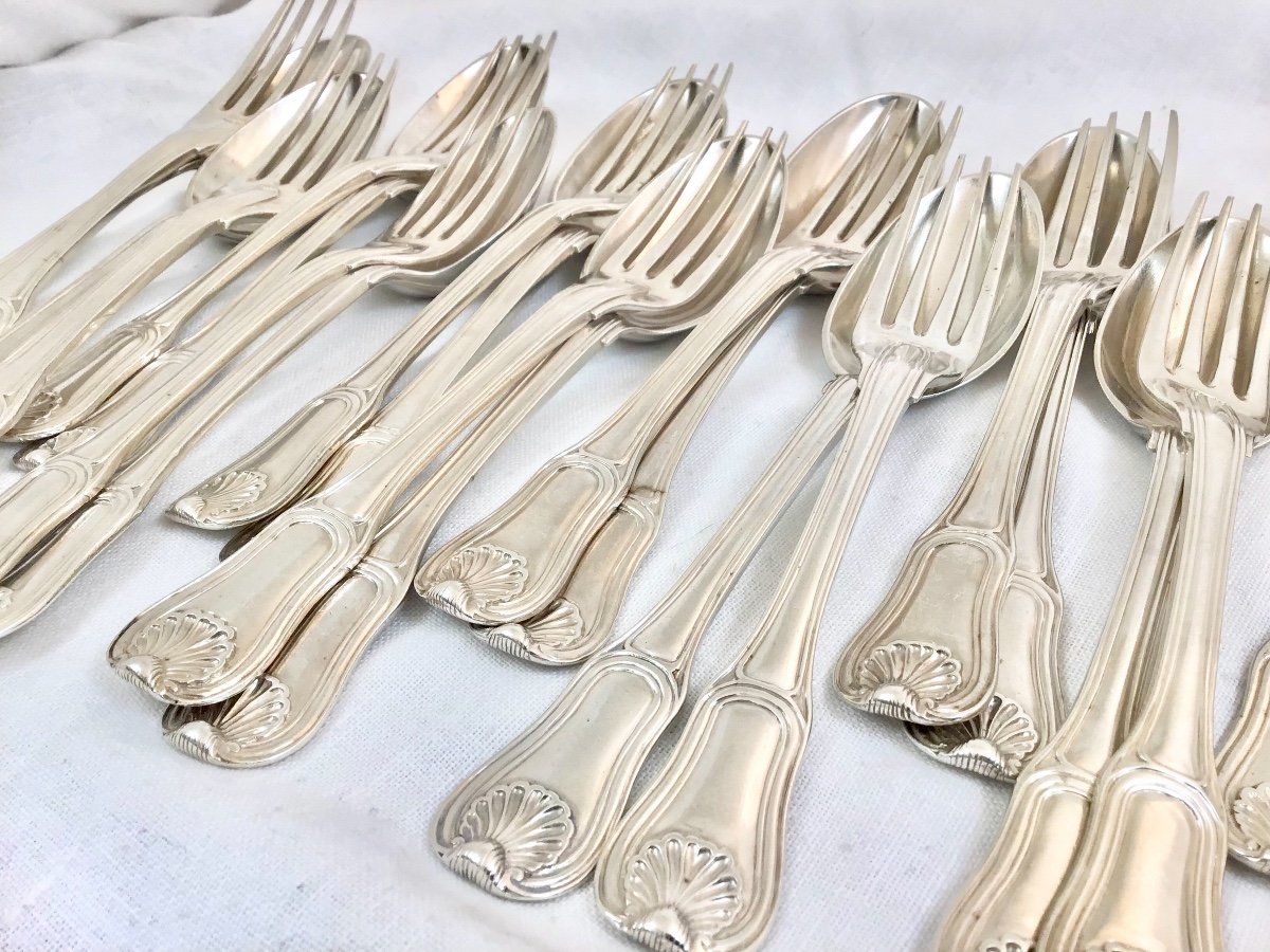 12 Forks And Spons ,besançon 1747, Grandguillaume Goldsmith, Sterling Silver-photo-7