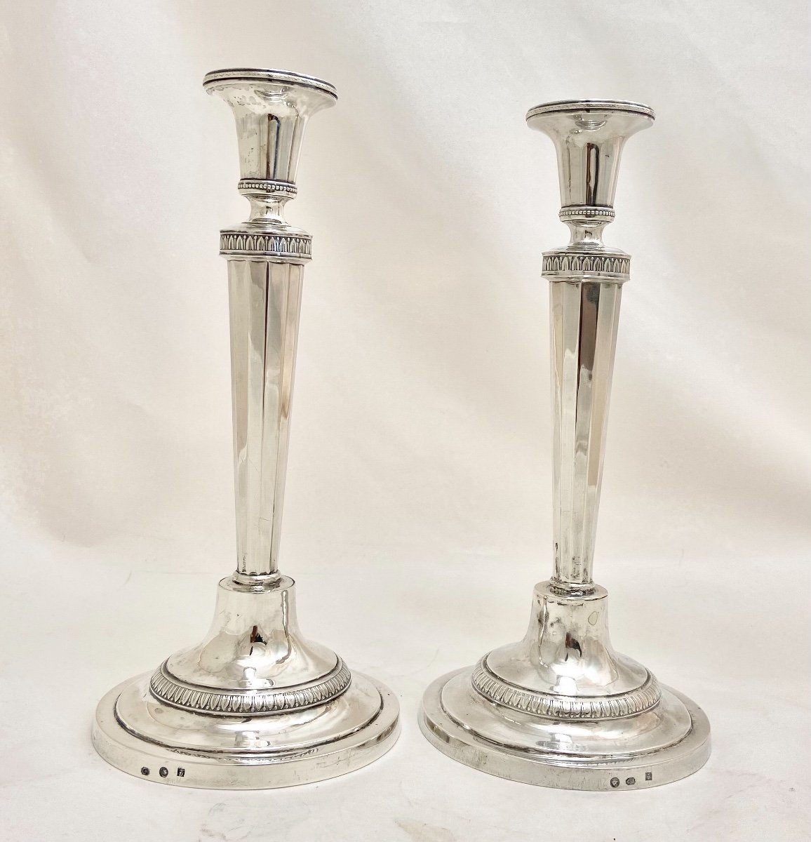 Charles X Candlesticks, Mons 1814-1831, Sterling Silver, Pierre Deshorgnies