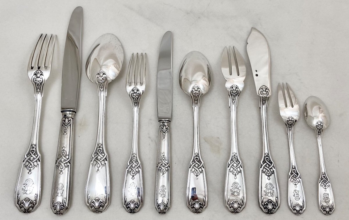 Puiforcat Molière Pattern Cutlery Set, 136 Pieces For 12 People, Sterling Silver-photo-3