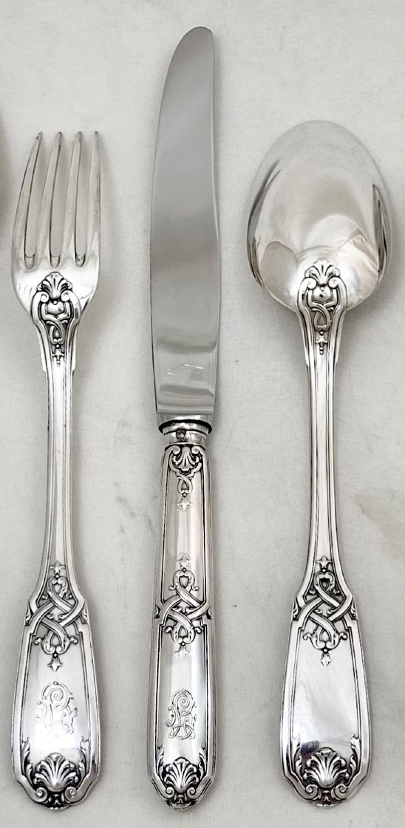 Puiforcat Molière Pattern Cutlery Set, 136 Pieces For 12 People, Sterling Silver-photo-6