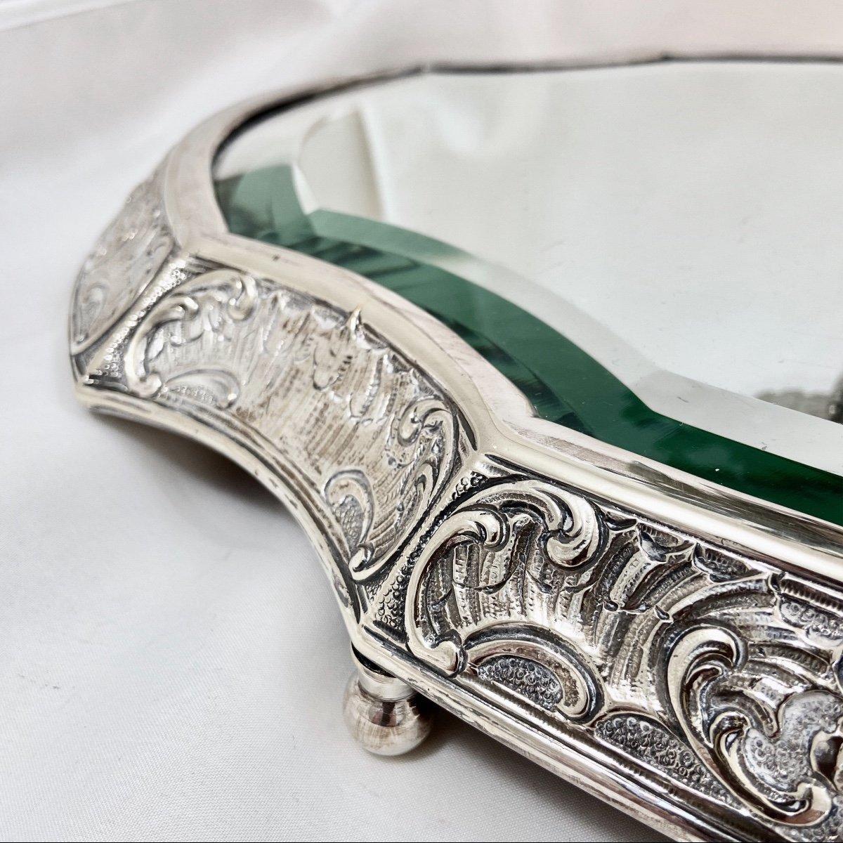 Table Mirror, Louis XV Style, Silver Metal Circa 1890, Table Center-photo-2