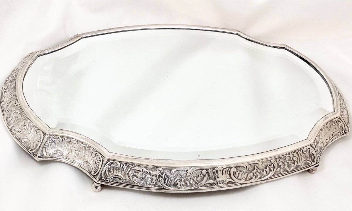 Table Mirror, Louis XV Style, Silver Metal Circa 1890, Table Center-photo-3