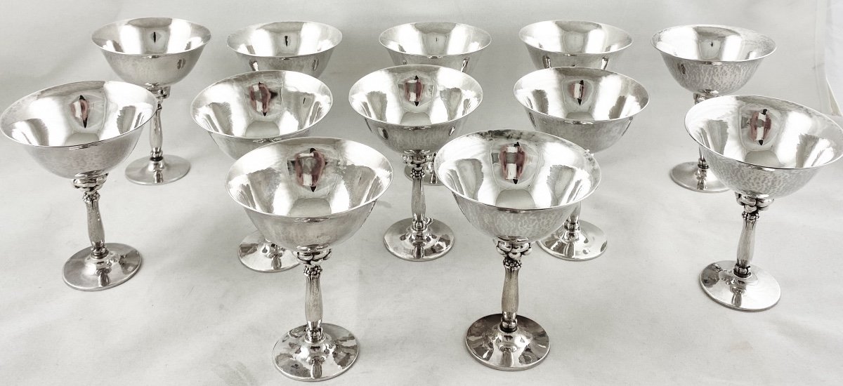 12 Coupes à Cocktails, Georg Jensen , 479A , Argent Massif ,  Dessin Harald Nielsen -photo-2