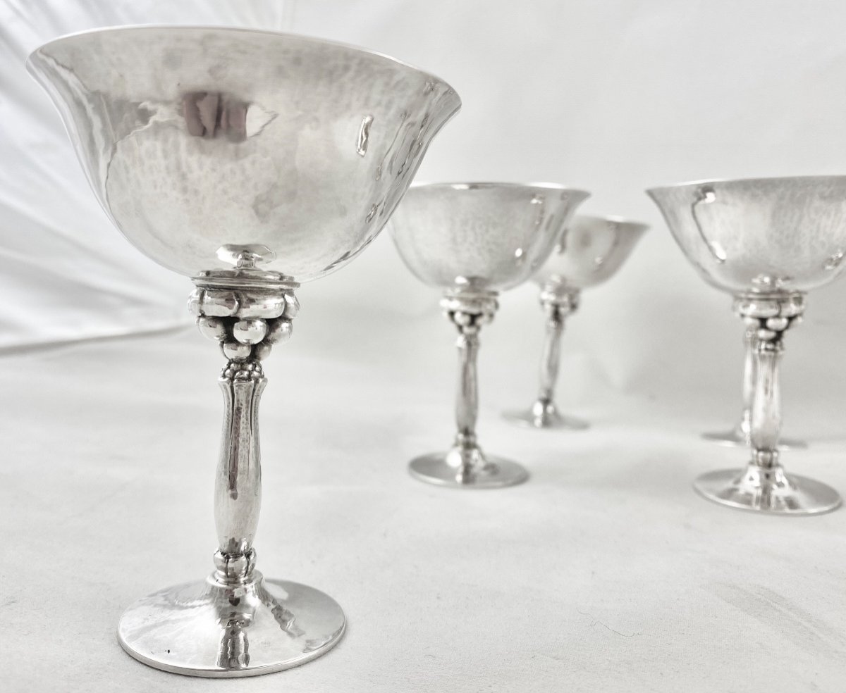 12 Coupes à Cocktails, Georg Jensen , 479A , Argent Massif ,  Dessin Harald Nielsen -photo-3