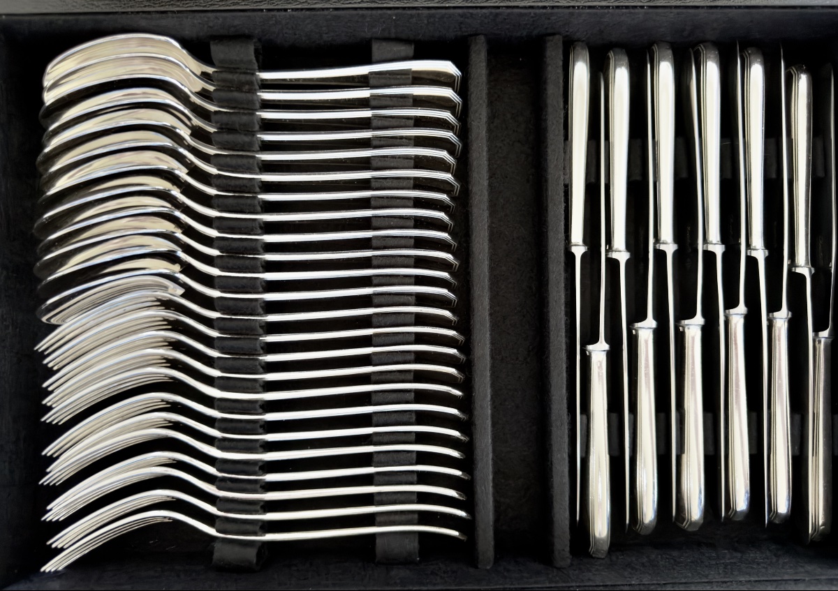 Ménagère America , Christofle , 141 Pièces Pour 12 Personnes, Métal Argenté , Art Déco -photo-2