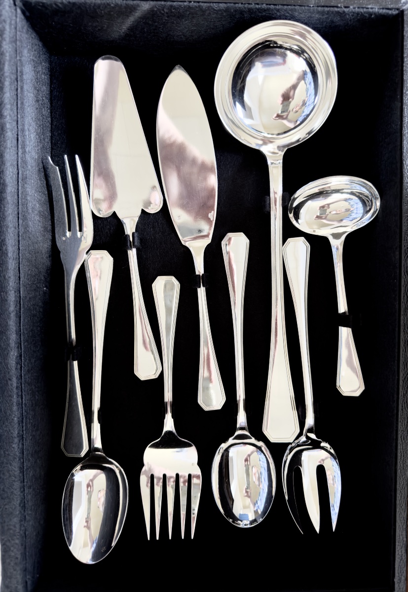 Ménagère America , Christofle , 141 Pièces Pour 12 Personnes, Métal Argenté , Art Déco -photo-3