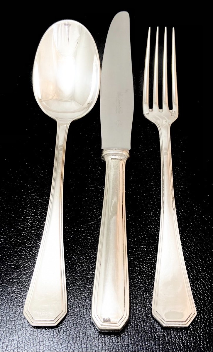 Cutlery Set America, Christofle, 145 Pieces For 12 People, Silver Metal, Art Deco-photo-6