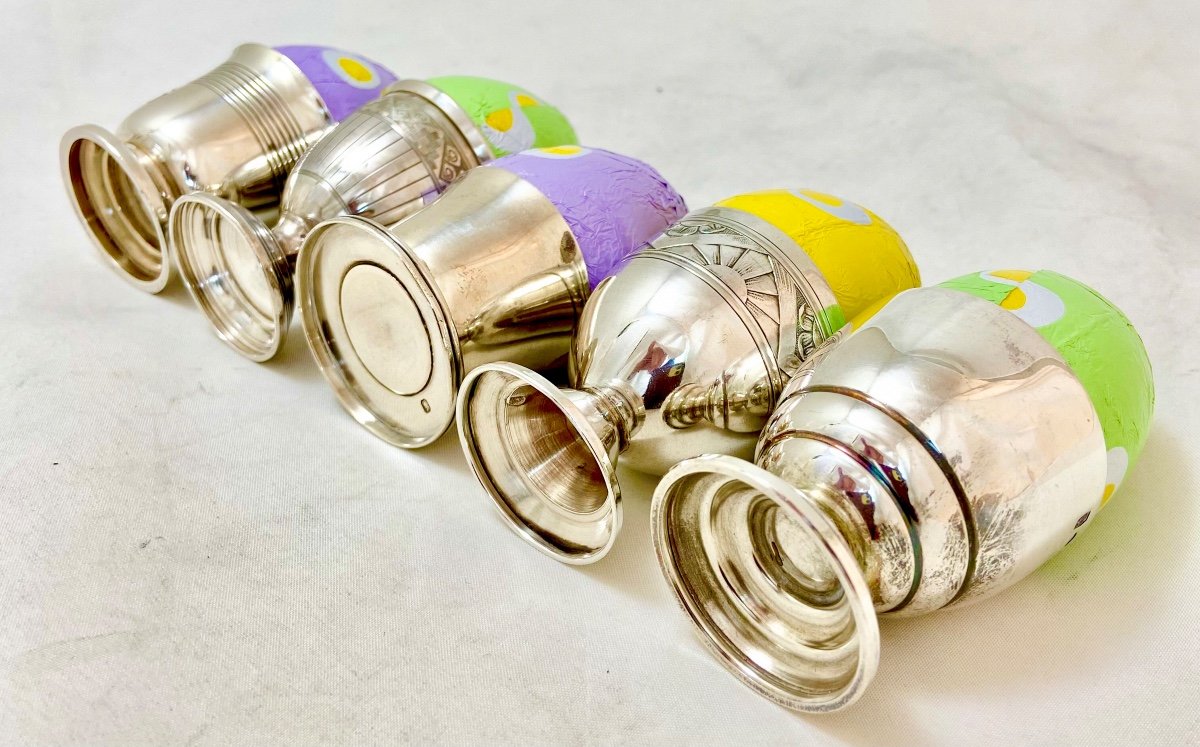 5 Coquetiers Art Déco En Argent Massif, France Début Vingtième Siècle -photo-3