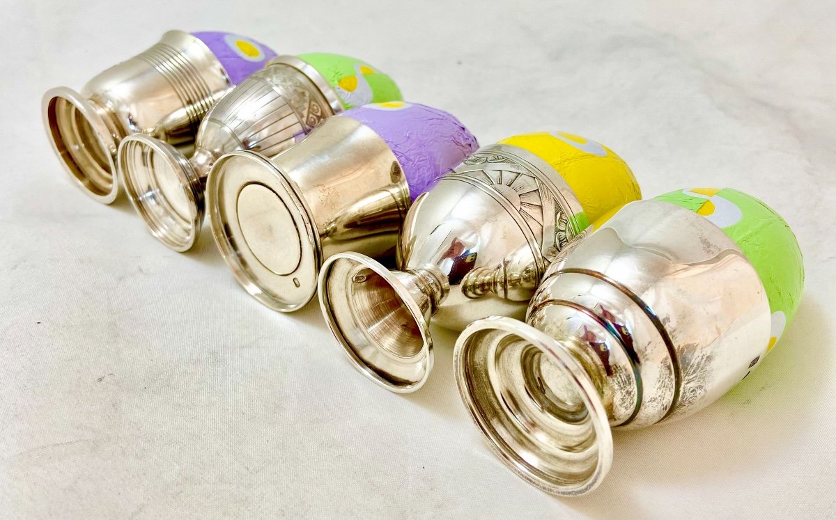 5 Coquetiers Art Déco En Argent Massif, France Début Vingtième Siècle -photo-5