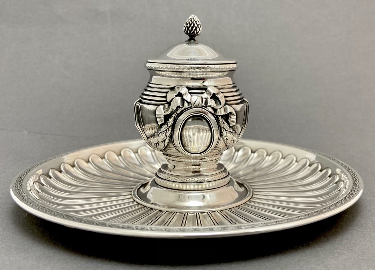 Inkwell Louis XVI, Sterling Silver, Risler & Carré, Paris 1890-1910