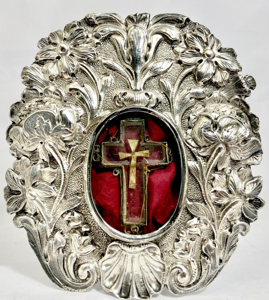 Osculatory Reliquary, 1630-1650, France Or Flanders, Sterling Silver & Crystal, True Cross ? -photo-2