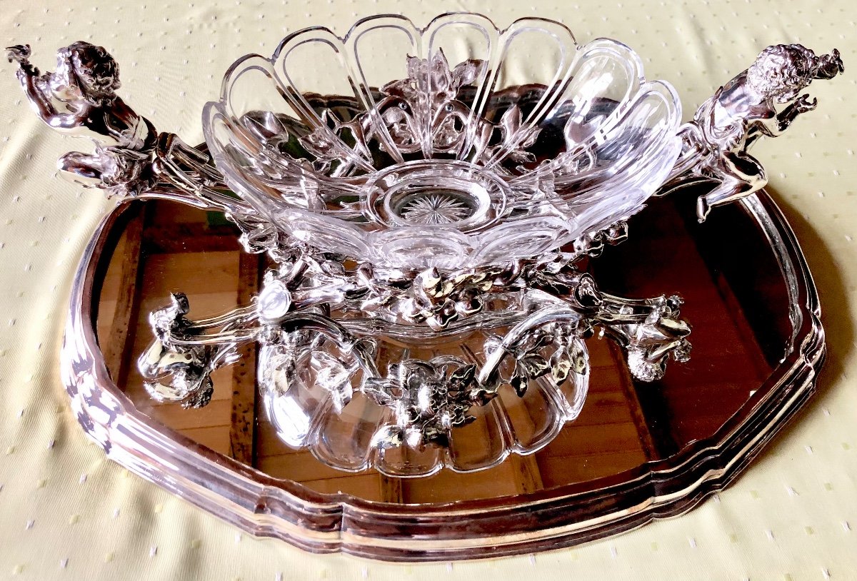  Christofle Centerpiece, Paris 1850-80 , Silverplated  Bronze And Crystal-photo-3