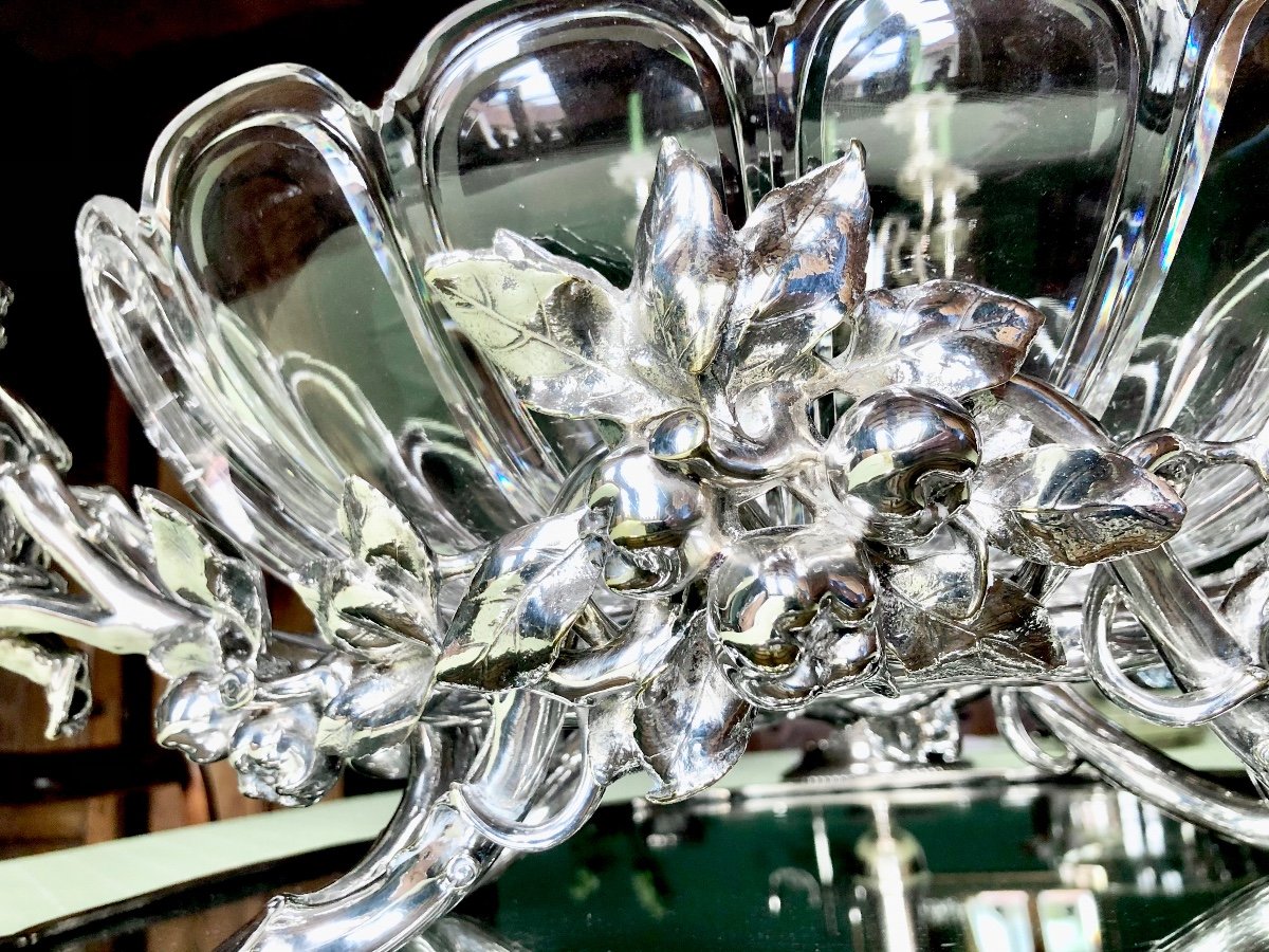  Christofle Centerpiece, Paris 1850-80 , Silverplated  Bronze And Crystal-photo-4