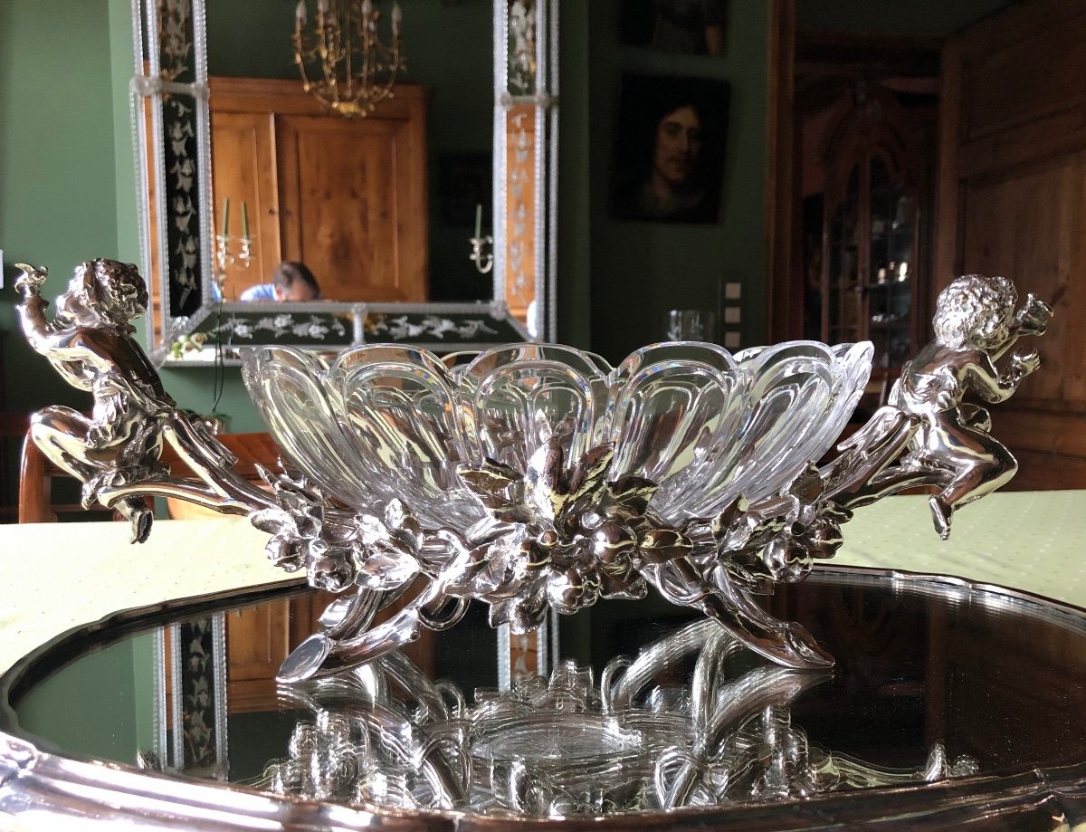  Christofle Centerpiece, Paris 1850-80 , Silverplated  Bronze And Crystal-photo-6