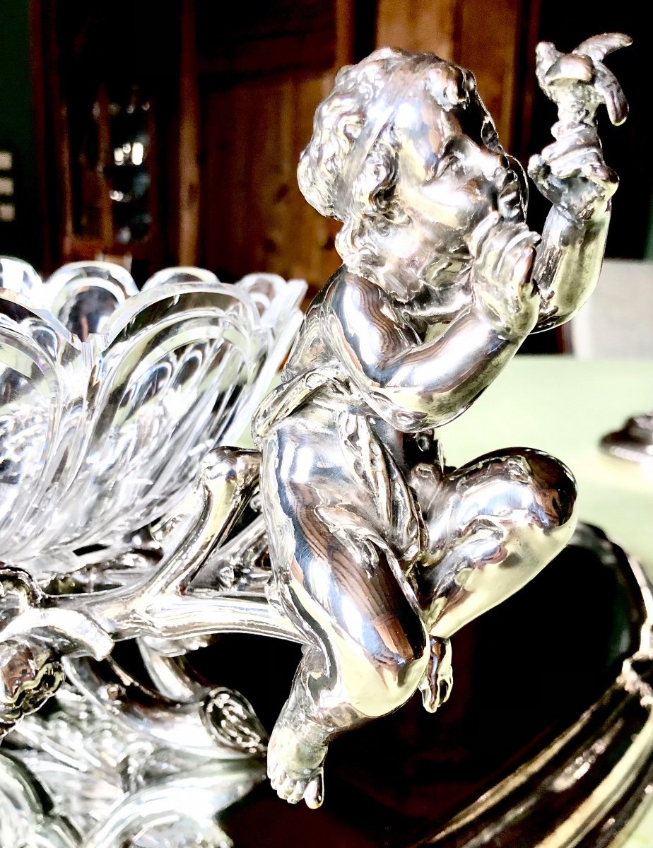  Christofle Centerpiece, Paris 1850-80 , Silverplated  Bronze And Crystal-photo-8