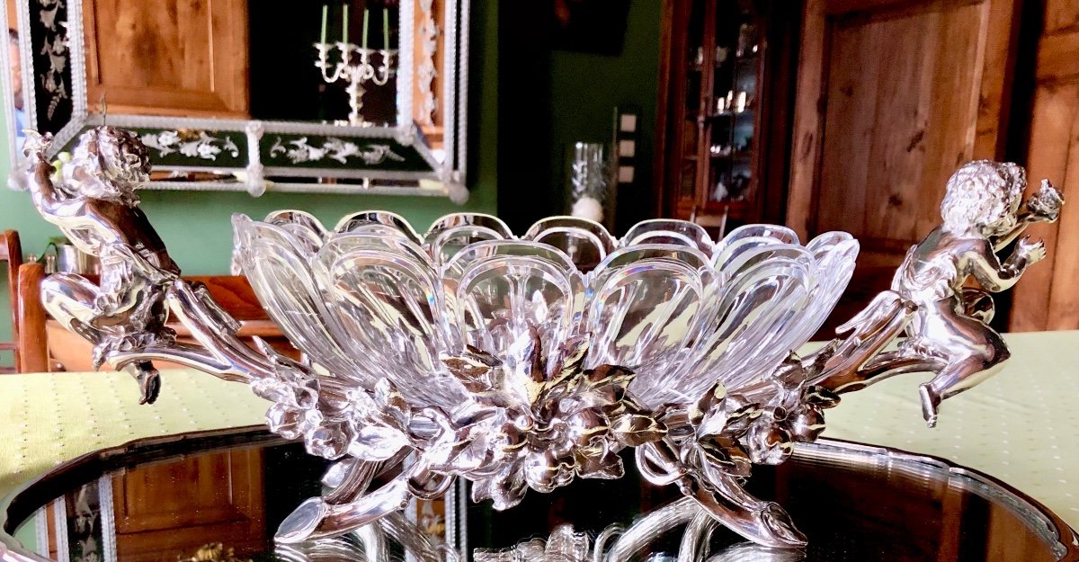  Christofle Centerpiece, Paris 1850-80 , Silverplated  Bronze And Crystal