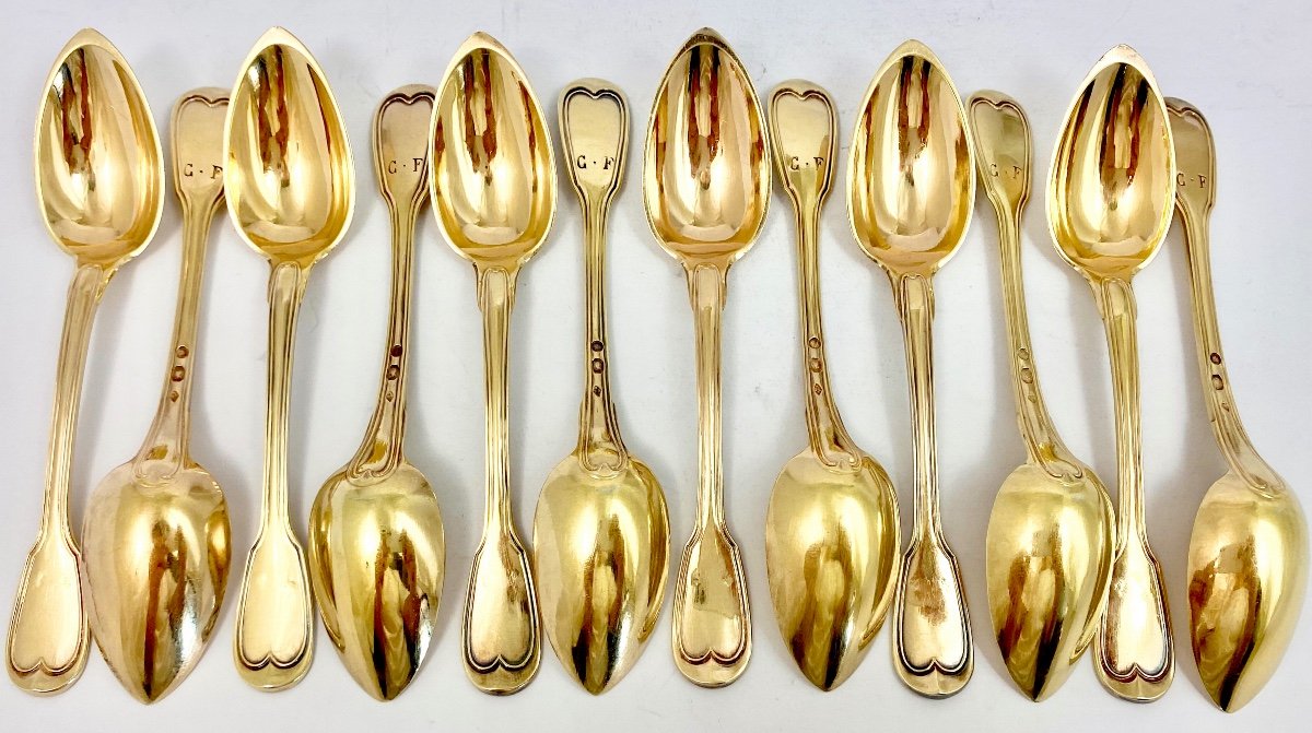 12 Empire Coffee Spoons, 1809-1819, Paris, Sterling Silver And Vermeil, Au Filet-photo-3