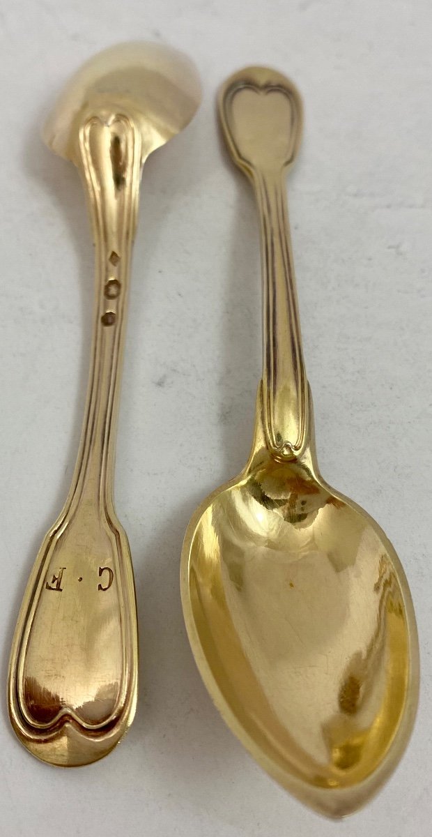 12 Empire Coffee Spoons, 1809-1819, Paris, Sterling Silver And Vermeil, Au Filet-photo-1