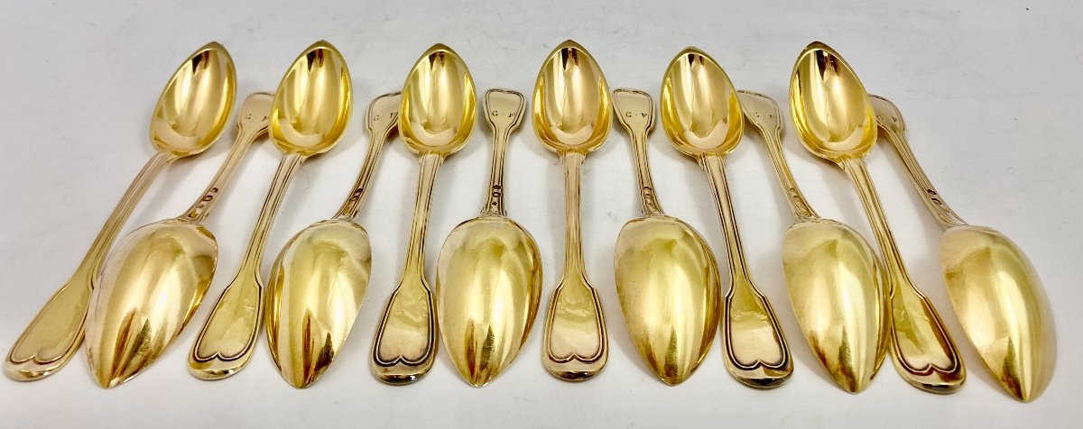 12 Empire Coffee Spoons, 1809-1819, Paris, Sterling Silver And Vermeil, Au Filet-photo-5
