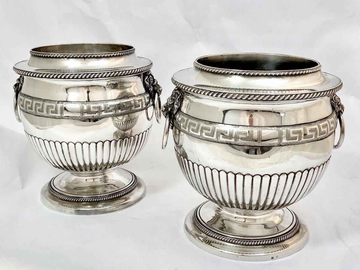 Pair Of  Georgian Wine.  Coolers, Silver Metal, 1820-40-photo-3