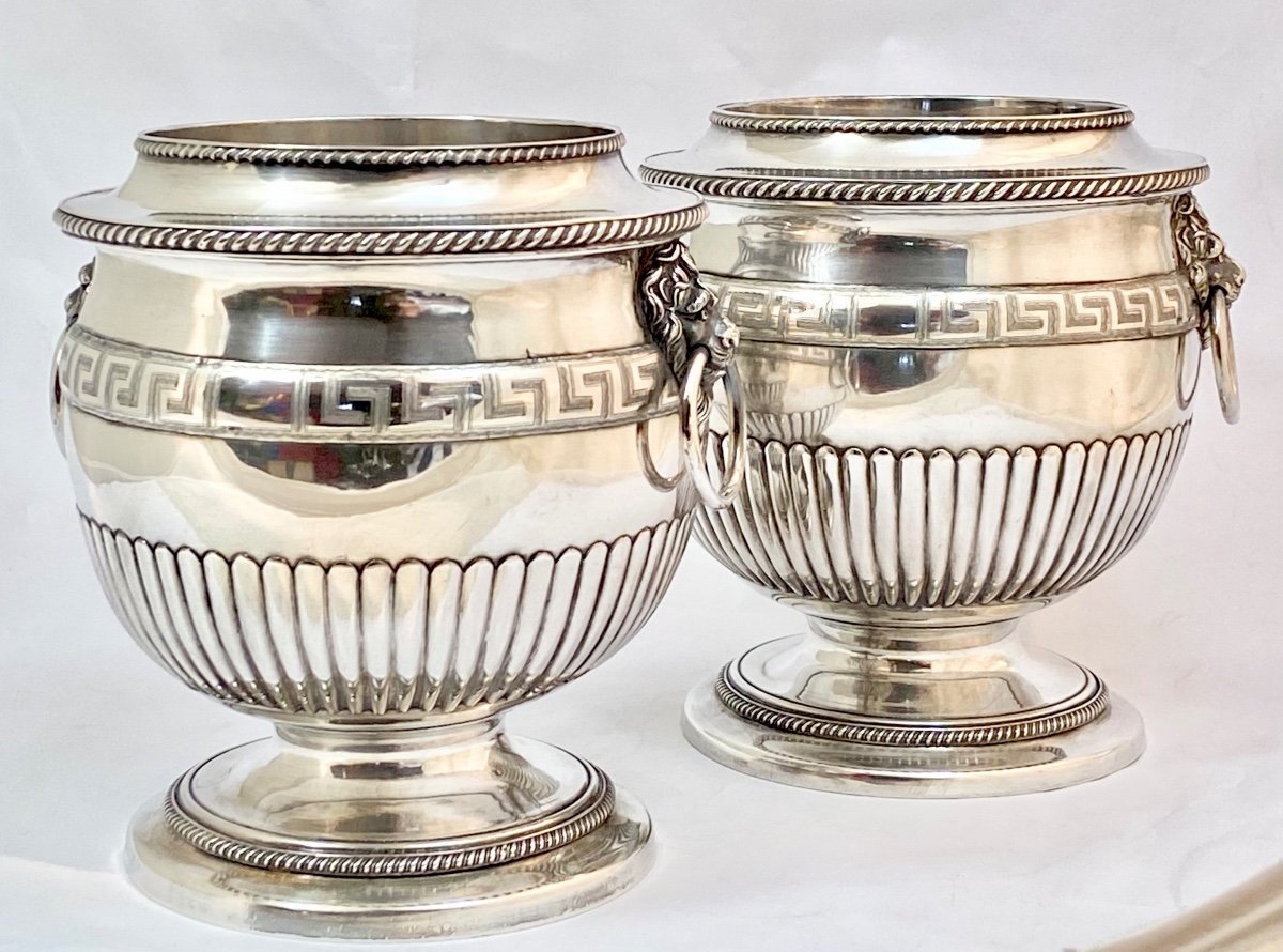 Paire De Rafraîchissoirs Charles X, Métal Argenté,  1820-40-photo-2