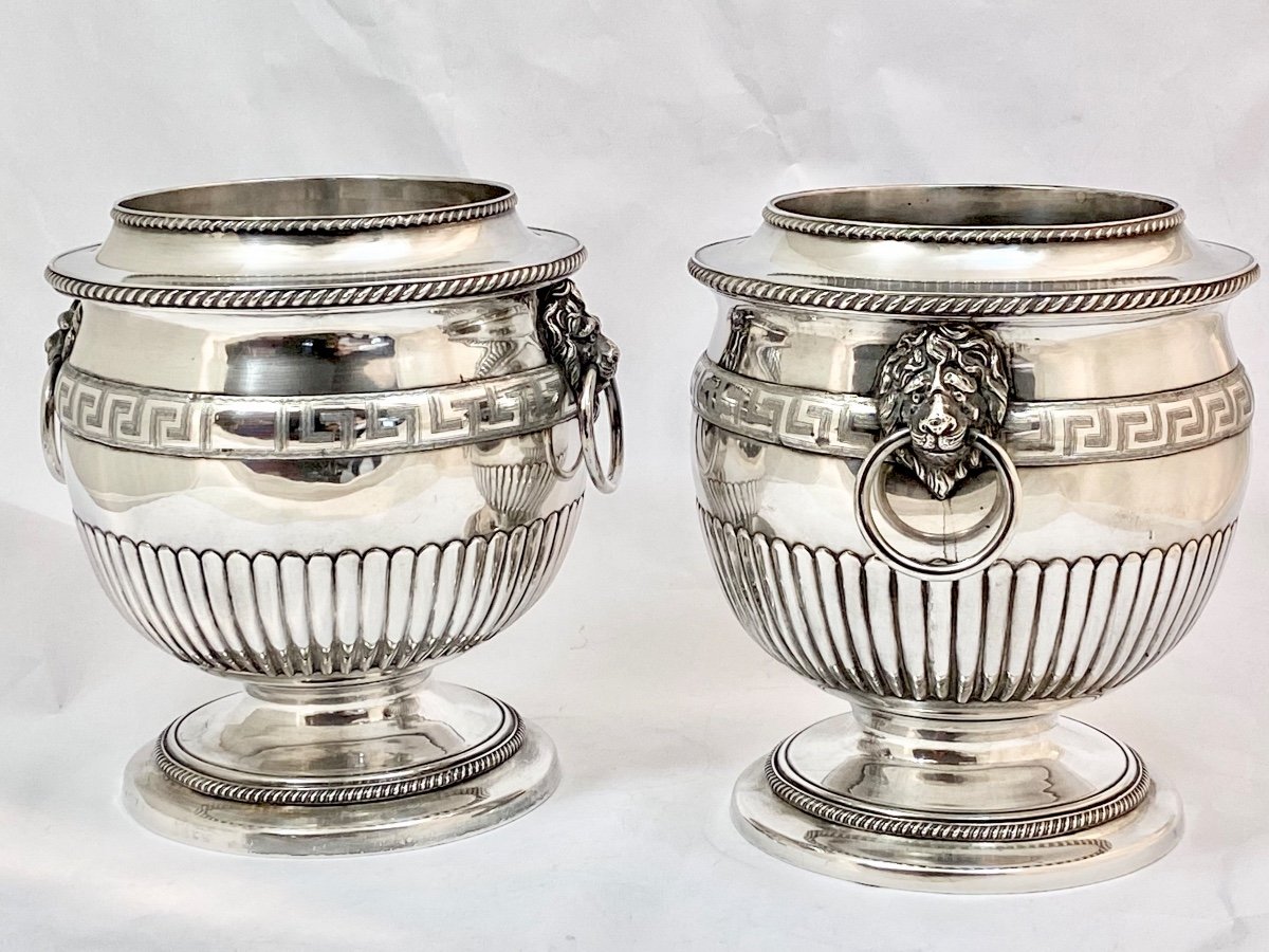 Paire De Rafraîchissoirs Charles X, Métal Argenté,  1820-40-photo-3